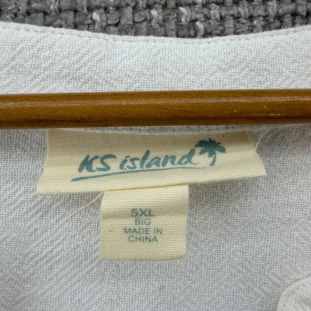 KS Island Henley Shirt Mens 5XL Big White NWT 3/4 Sleeve Textured Cotton Beach - Picture 4 of 9